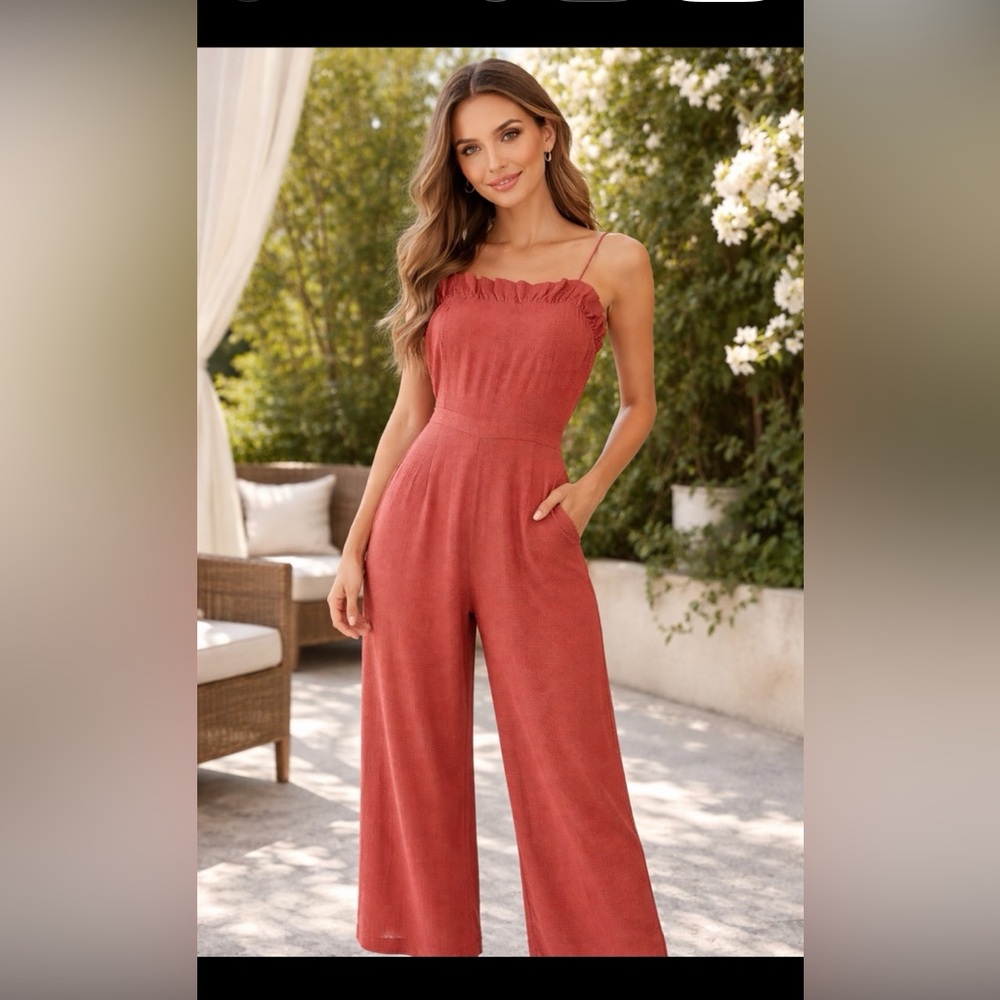 Willow & Clay Red Gingham Romper with Ruffle Top & Adjustable Straps Ankle SMALL